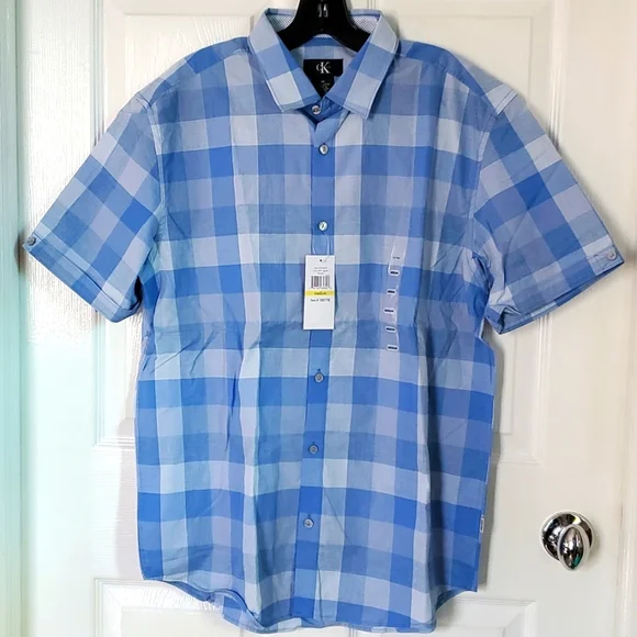 Calvin Klein | Shirts | Nwt Calvin Klein Ck Mens Button Down Blue Plaid Short  Sleeve Shirt Medium | Poshmark